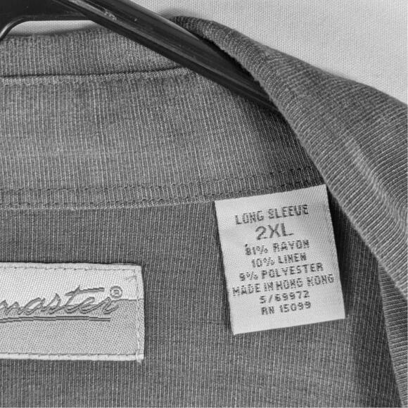 Fieldmaster 2XL Gray Rayon Linen Blend Long Sleeve Button Shirt Men’s Casual - Picture 3 of 4